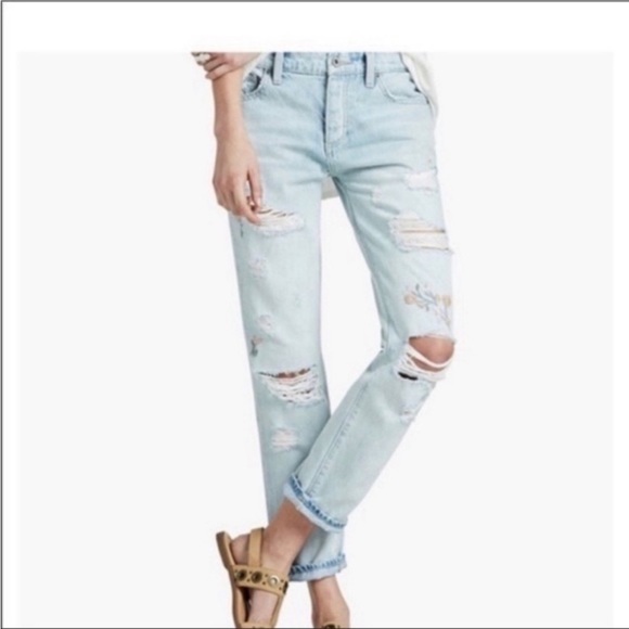 Lucky Brand Denim - Lucky Brand Sienna Slim Boyfriend Jeans Distressed Floral Embroidered Sz 24